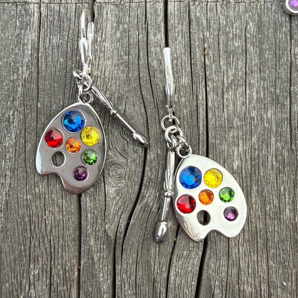 Artist palette necklace and earrings set with colorful crystals - Picture 4 of 4